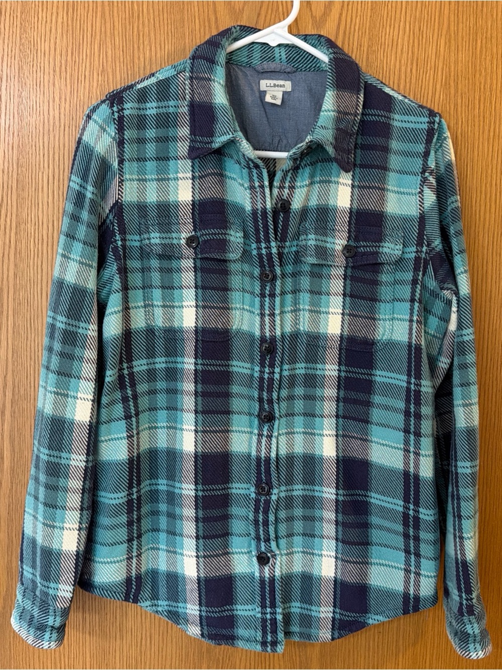 L.L. Bean 1912 Overshirt Women Heavy Plaid Long Sleeve Flannel Shirt Sz XS Blue